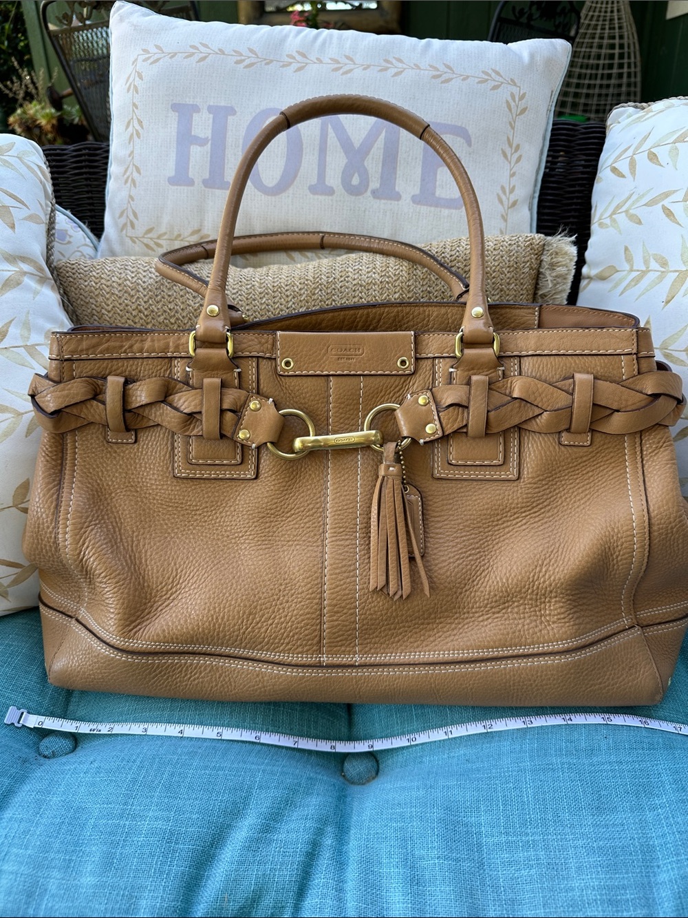 Coach Hamptons Braided Carryall Tote with Tassel oversized